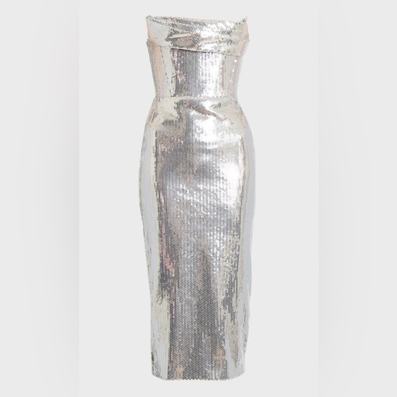 Sequin Curved Strapless Sheath Dress - Picture 2 of 13